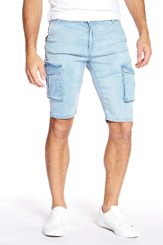 PRESLEY - Zip Front Cargo Shorts - Light Blue Bleach